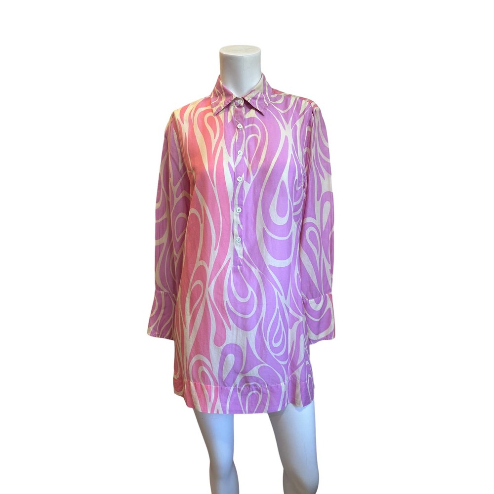 Etcetera Pink and Purple Swirl Silk Cotton Blend Popover Blouse Tunic sz 6